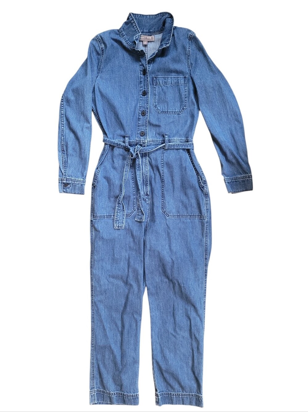 J Crew Point Sur Denim Tie-Waist Utility Jumpsuit Blue Womens 6